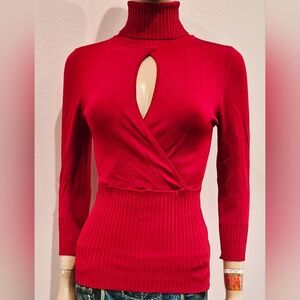 Bebe Vibrant Red Turtleneck Open Back Sweater - XS/S.